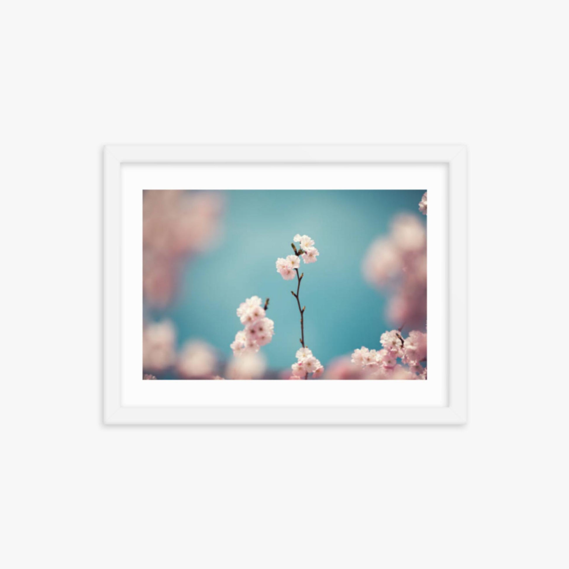 Pastel Colored Cherry Blossoms 12x16 in Poster With White Frame