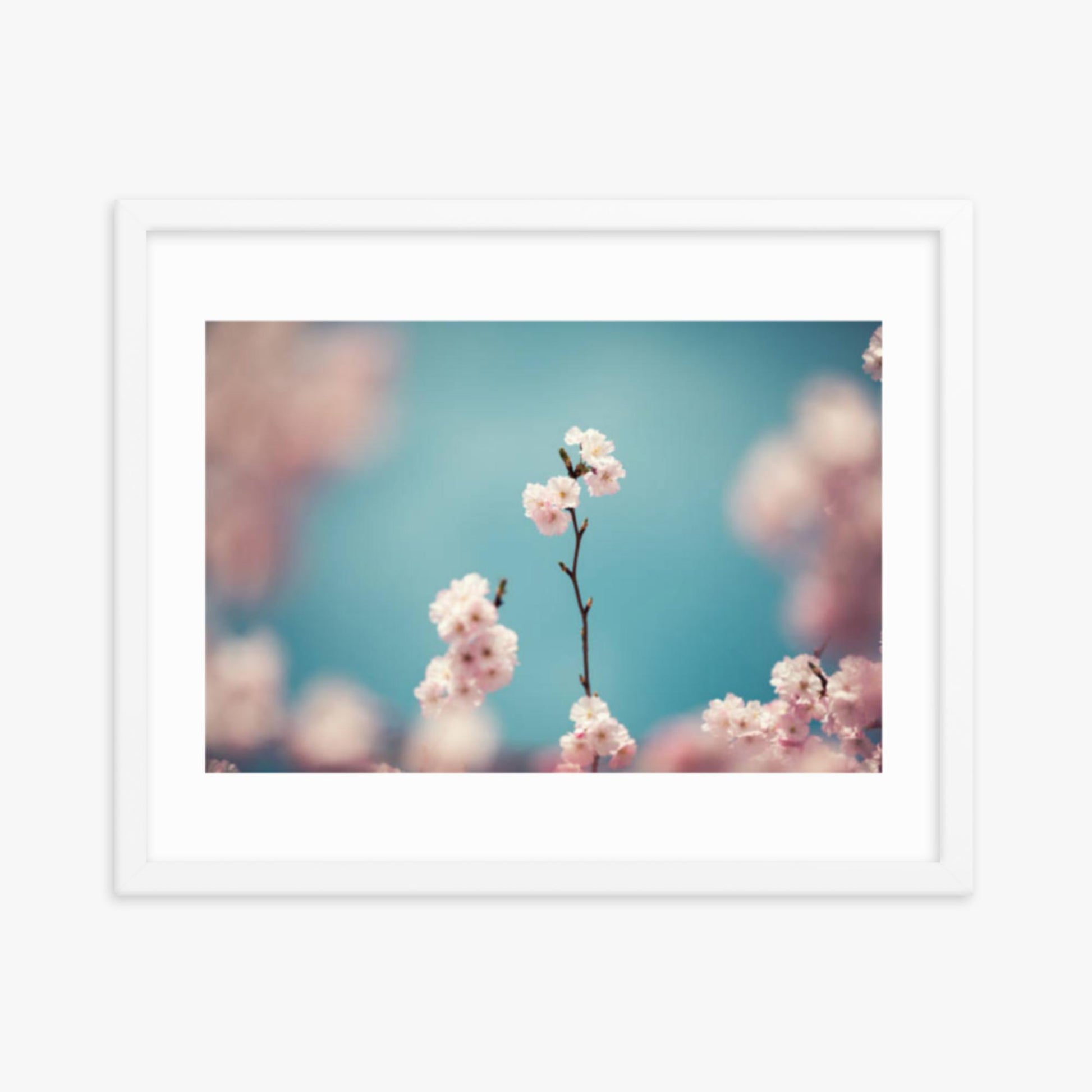 Pastel Colored Cherry Blossoms 16x20 in Poster With White Frame