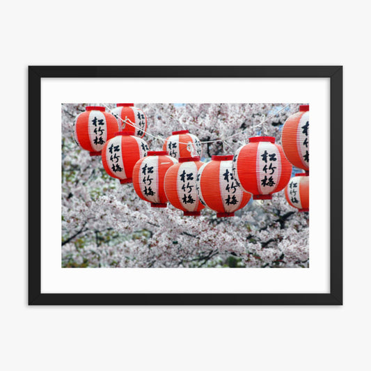 Japanese Lanterns and Cherry Blossom, Kyoto, Japan 18x24 in Poster With Black Frame