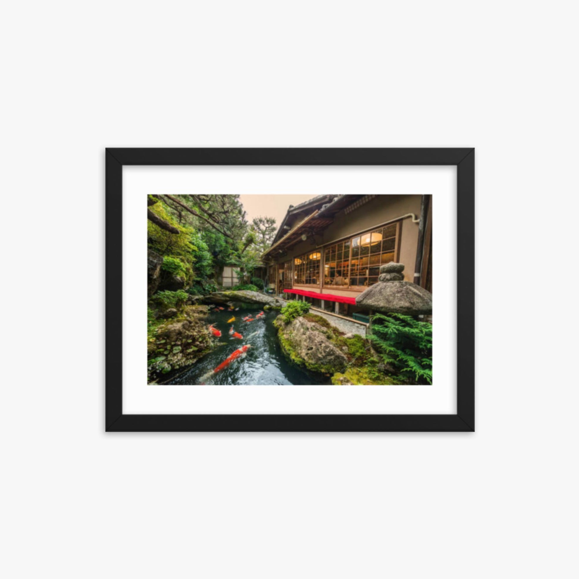 Traditional Japanese Koi Pond in Kyoto Japan 12x16 in Poster With Black Frame