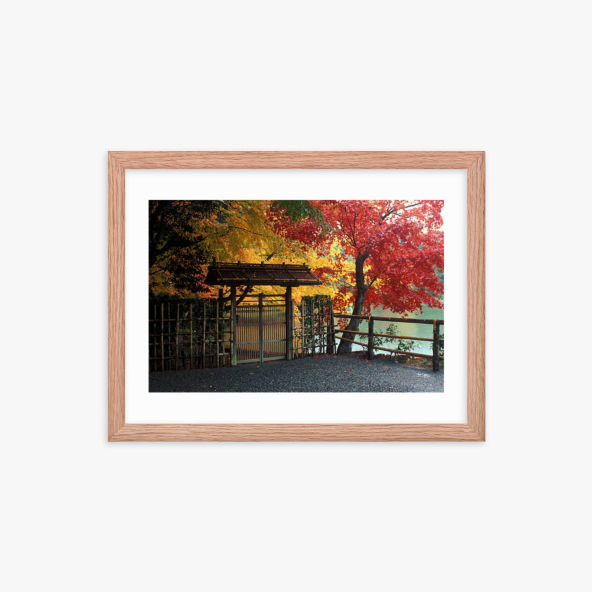 Entrace to Japanese Garden With Autumn Trees 12x16 in Poster With Oak Frame