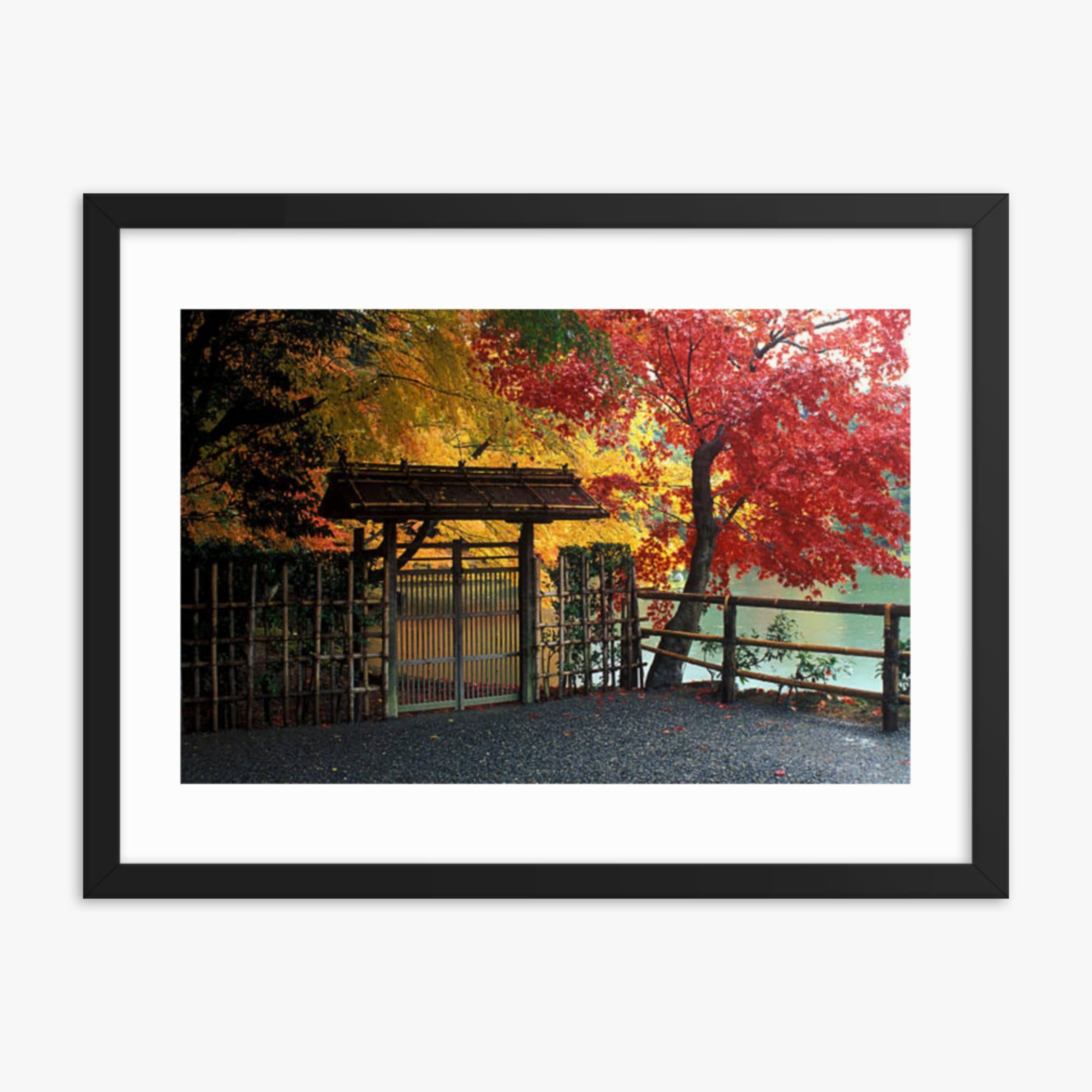 Entrace to Japanese Garden With Autumn Trees 18x24 in Poster With Black Frame