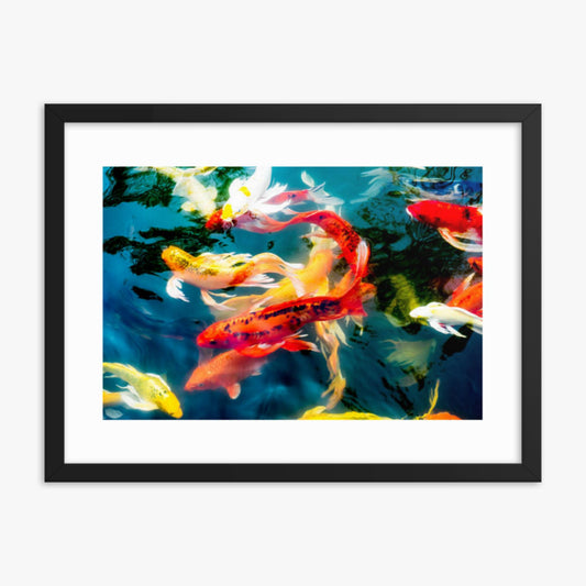 Koi fish in pond 18x24 in Poster With Black Frame