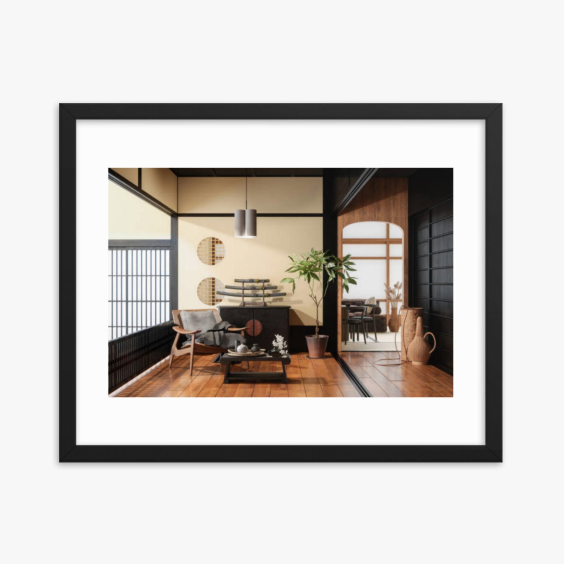 Japanese Style Living Room Interior 16x20 in Poster With Black Frame