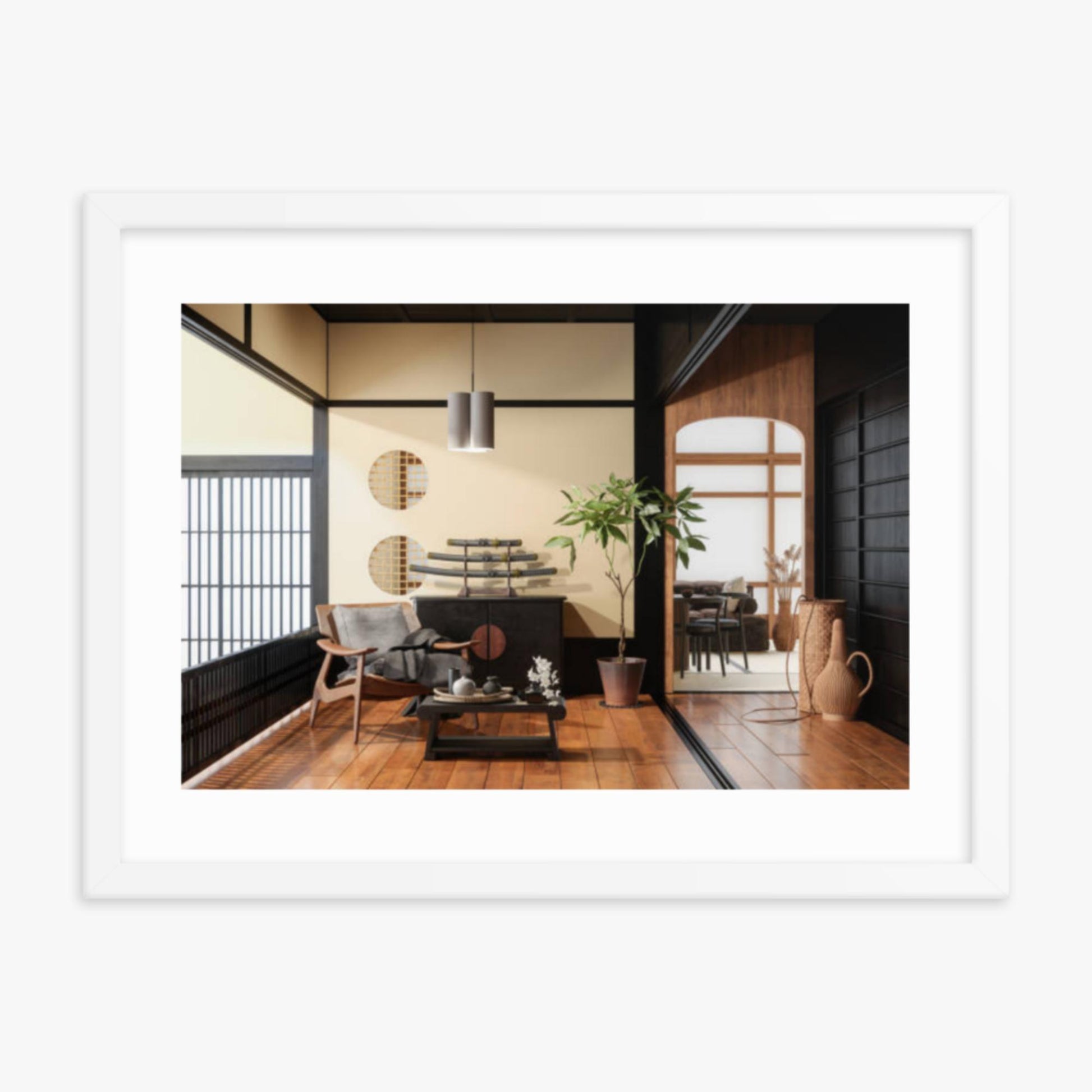 Japanese Style Living Room Interior 18x24 in Poster With White Frame