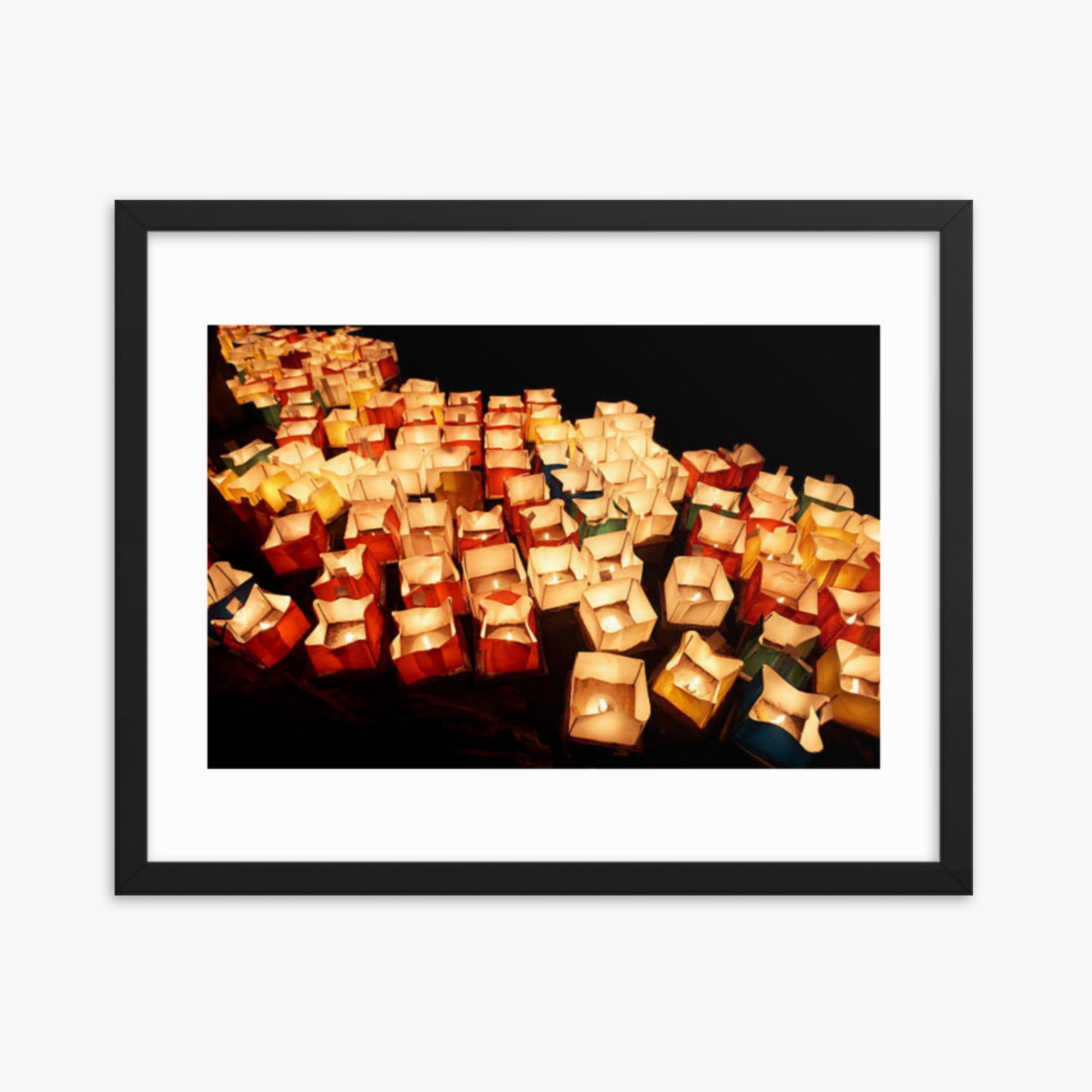 Lanterns lit on Hirosawa Pond, Kyoto 16x20 in Poster With Black Frame