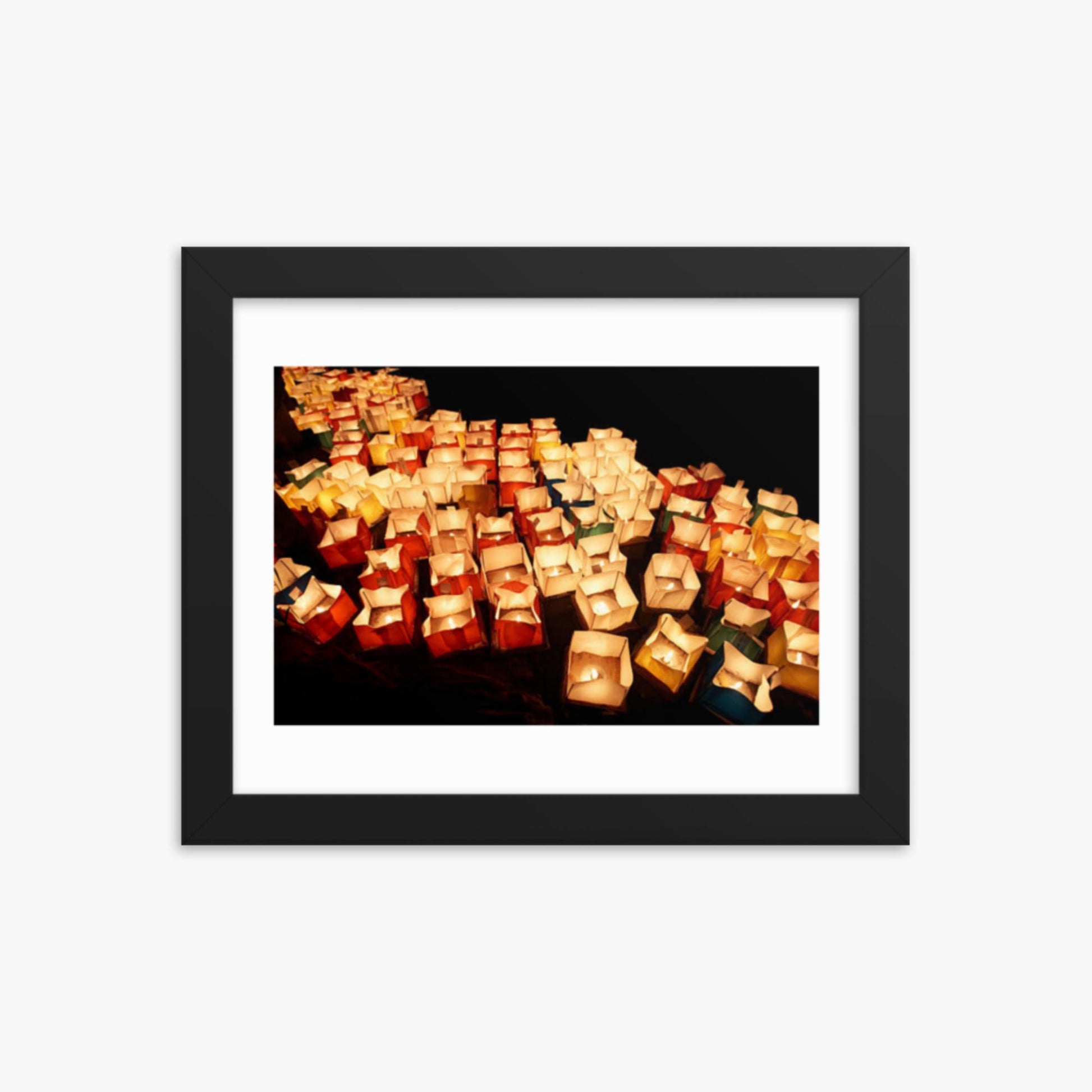 Lanterns lit on Hirosawa Pond, Kyoto 8x10 in Poster With Black Frame