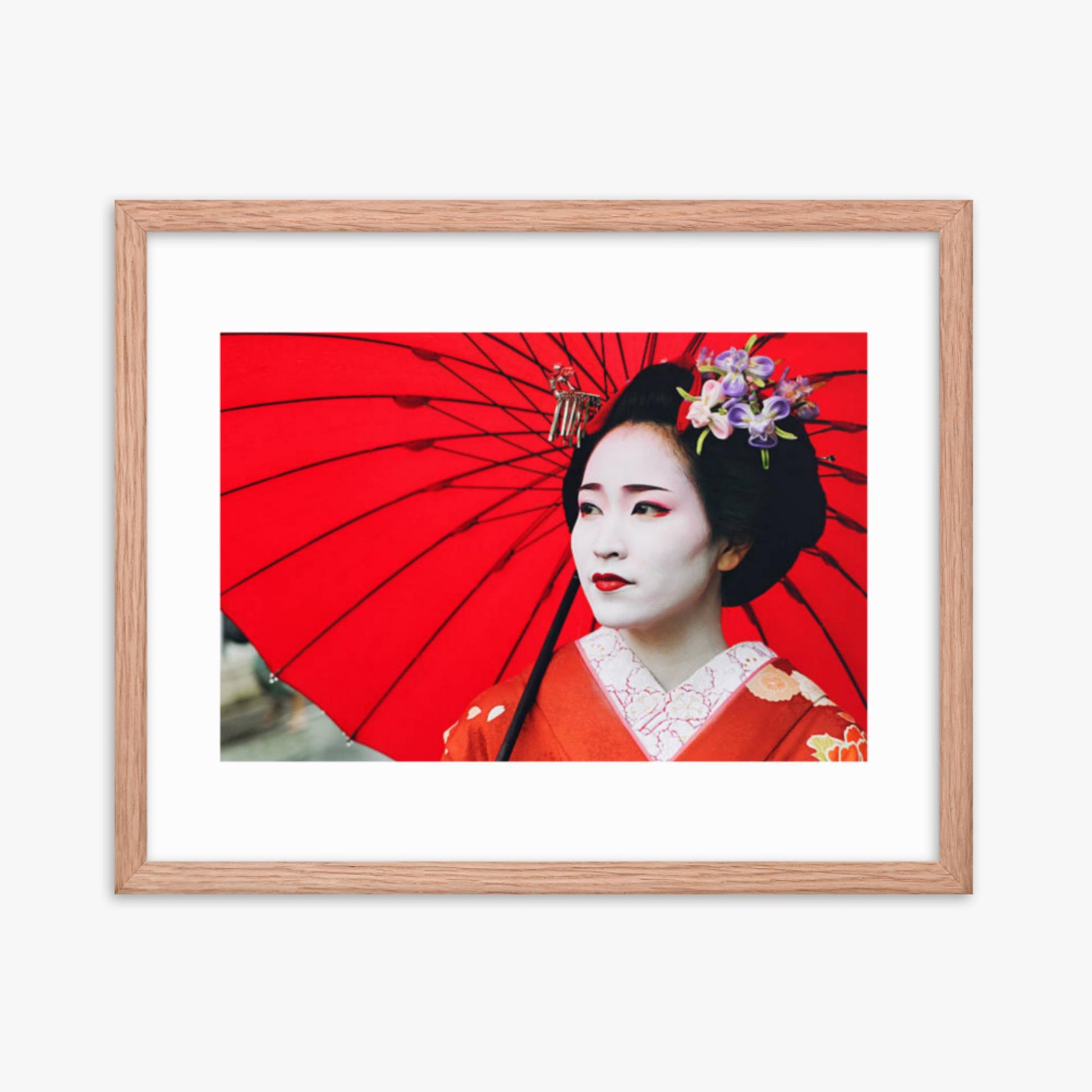 Maiko Girl Portrait 16x20 in Poster With Oak Frame