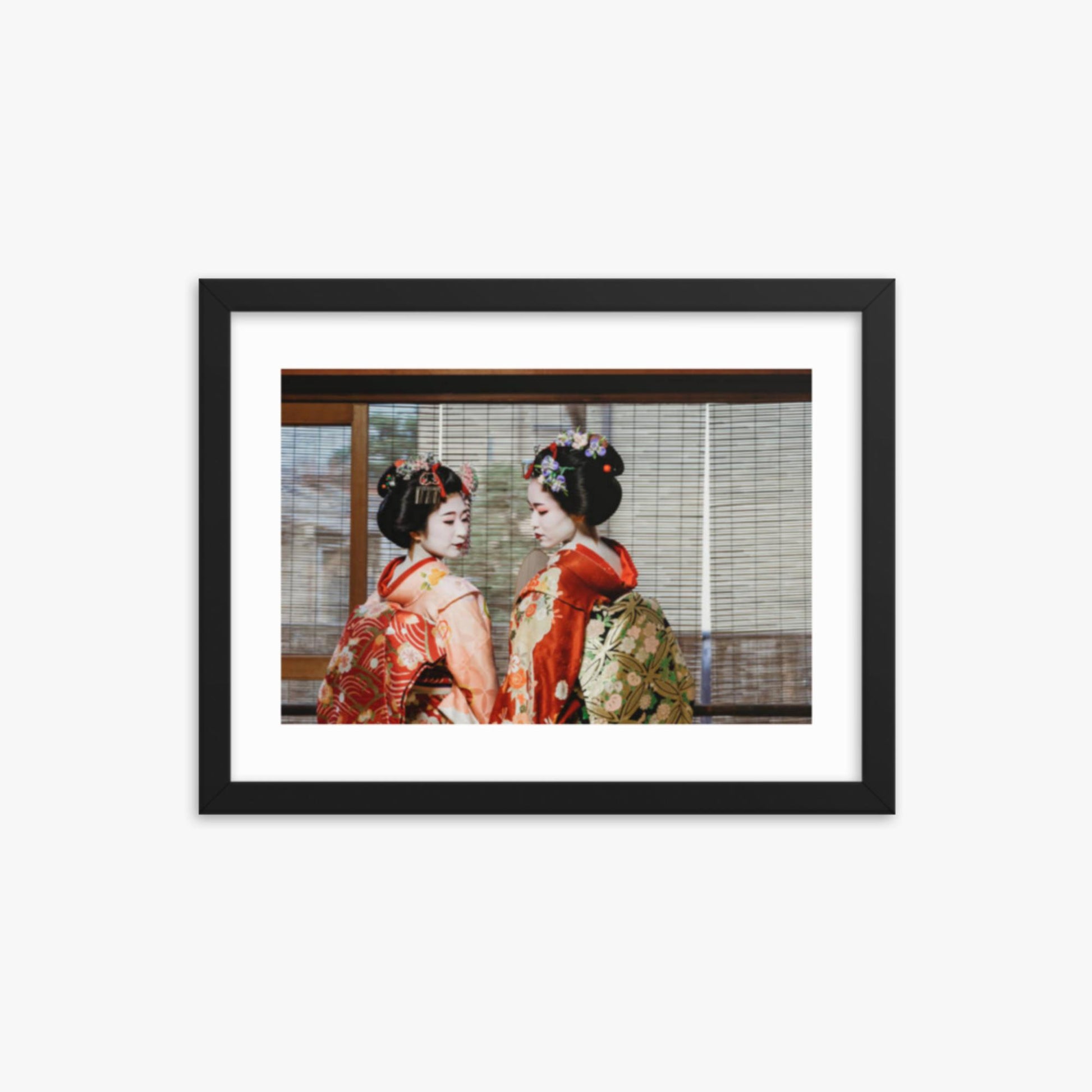 Maiko Women Together in Kyoto 12x16 in Poster With Black Frame