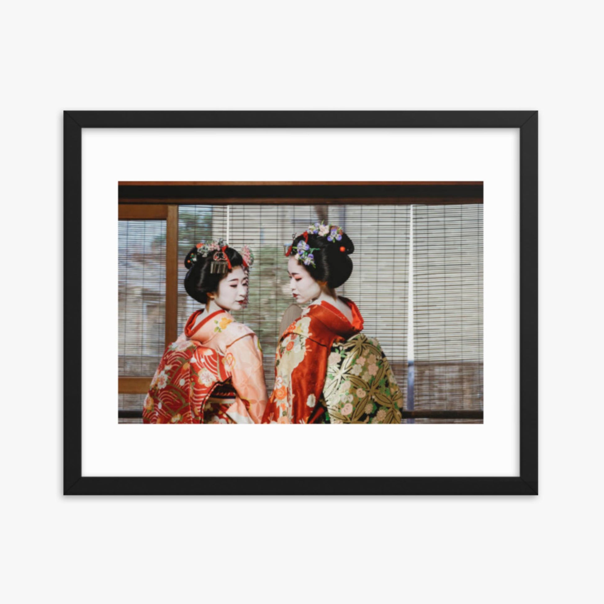 Maiko Women Together in Kyoto 16x20 in Poster With Black Frame