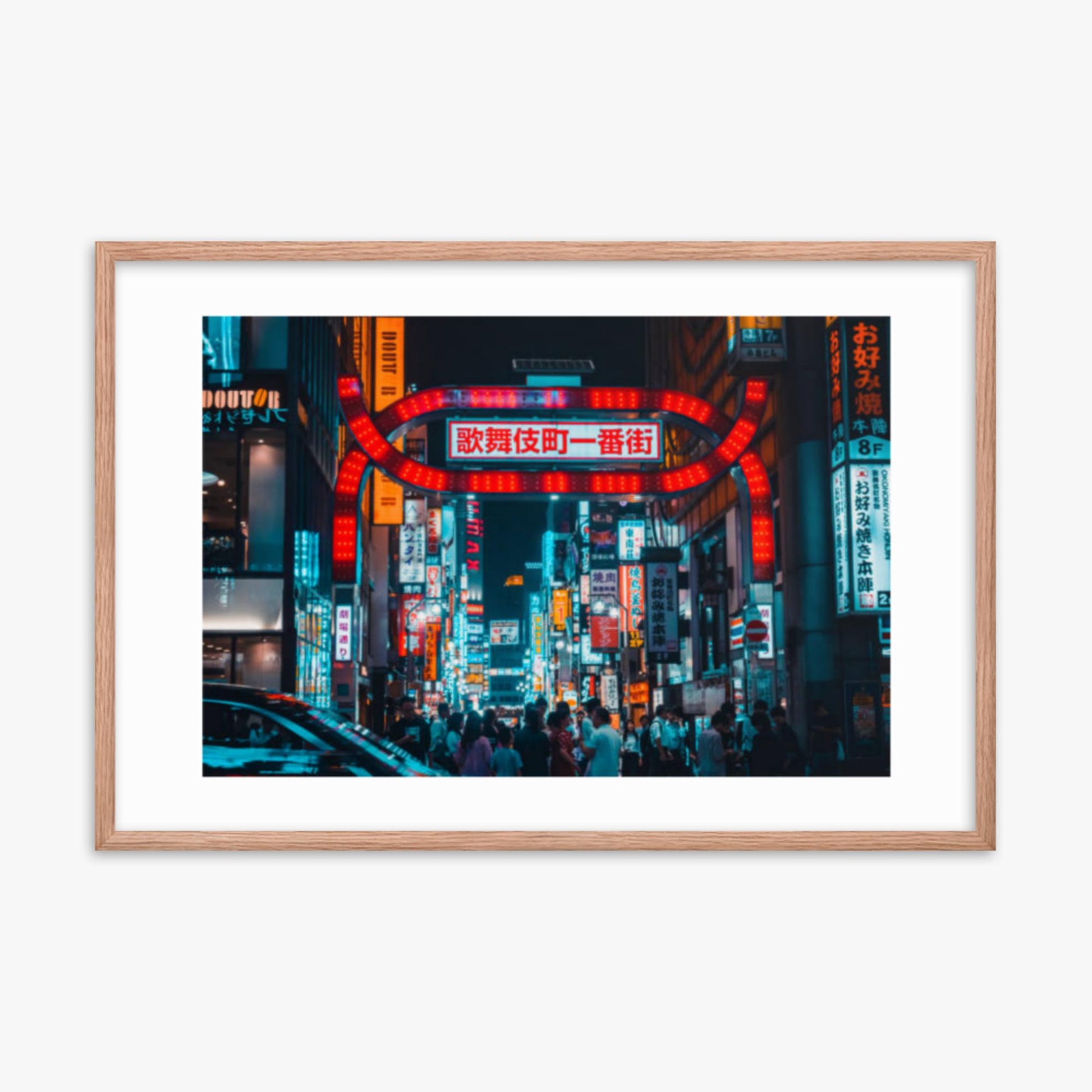 Kabukicho, Shinjuku at night 24x36 in Poster With Oak Frame