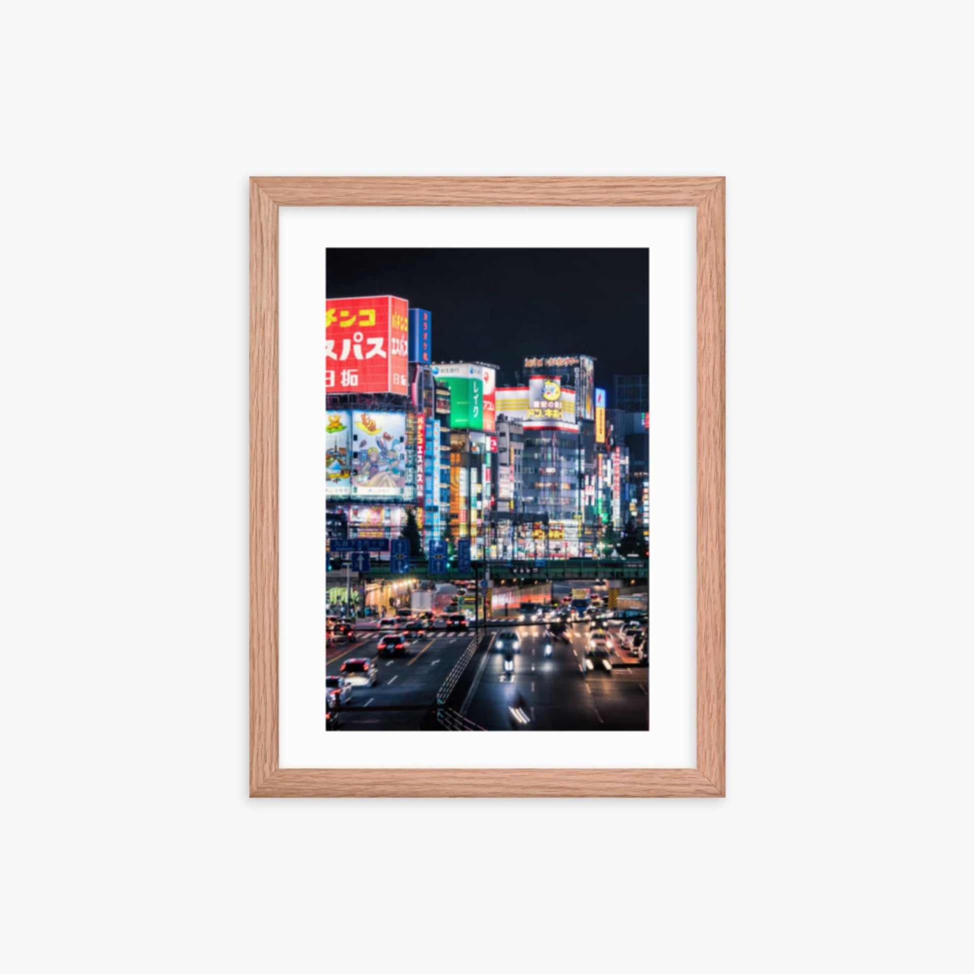 Shinjuku Streets at Night 12x16 in Poster With Oak Frame