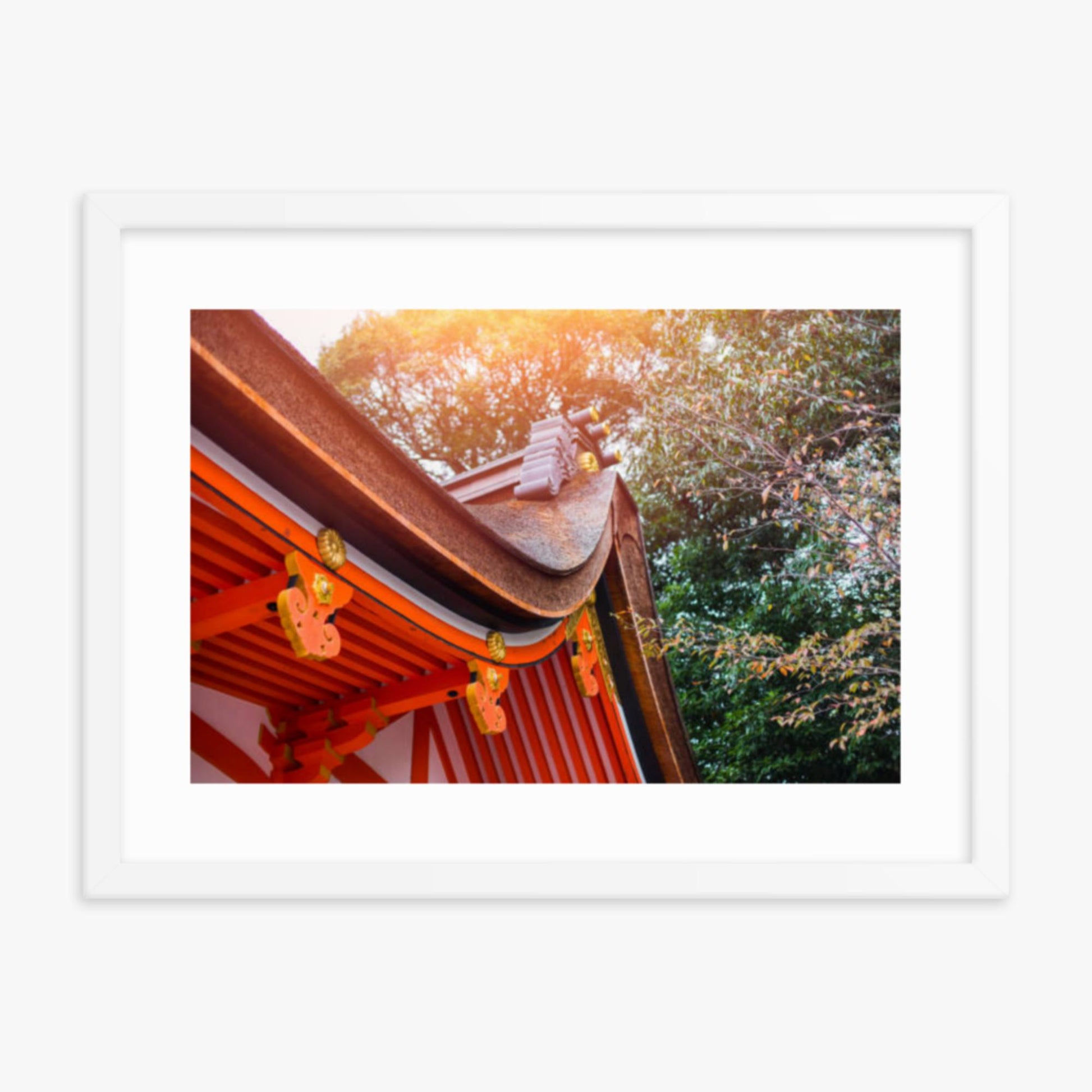 Japan style shrine red rood temple closeup 18x24 in Poster With White Frame