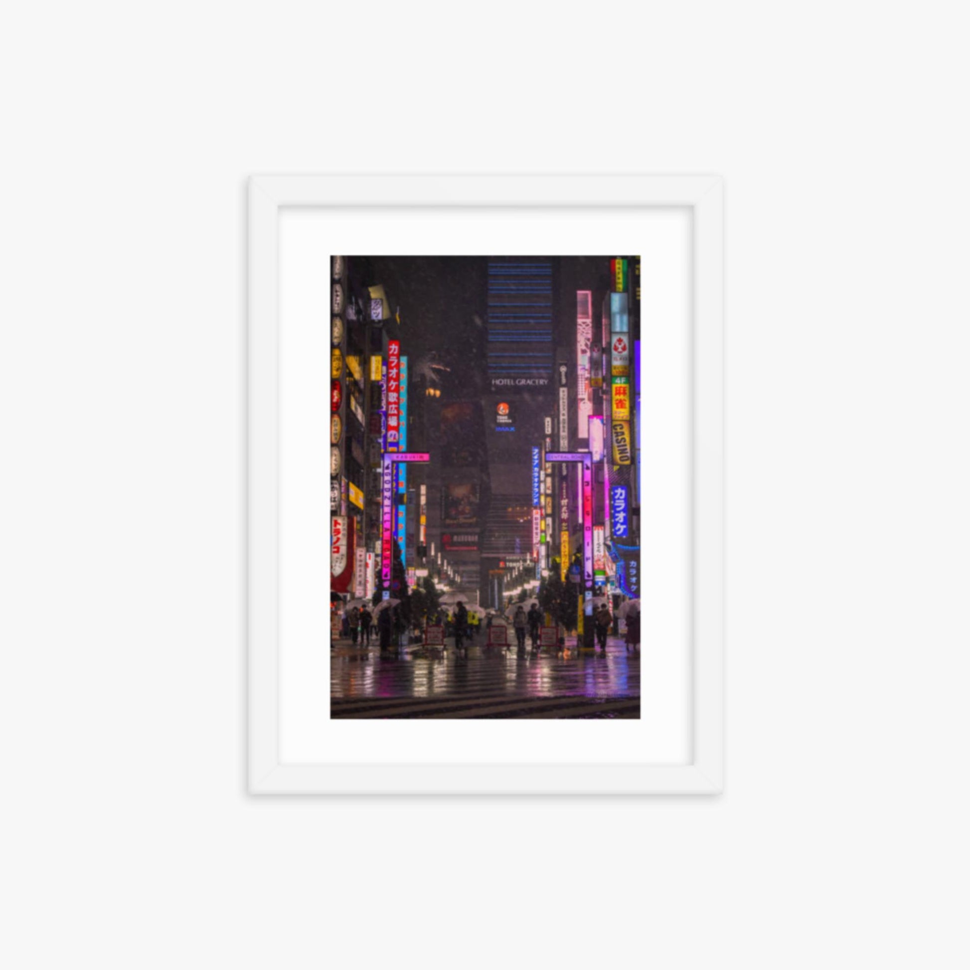 Snowy Shinjuku 12x16 in Poster With White Frame