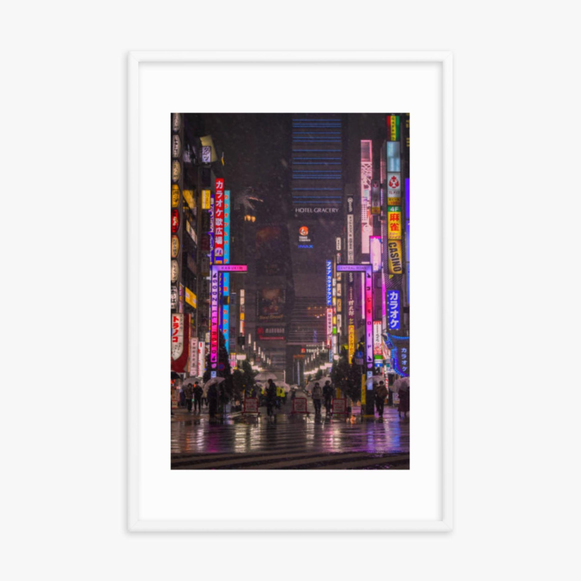 Snowy Shinjuku 24x36 in Poster With White Frame