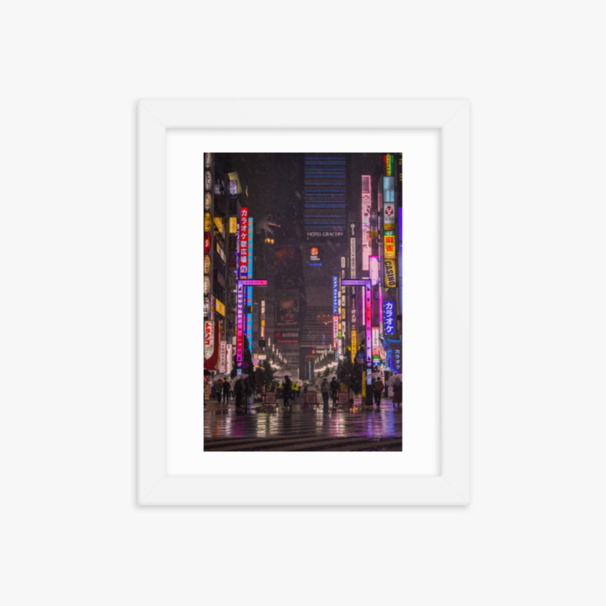 Snowy Shinjuku 8x10 in Poster With White Frame