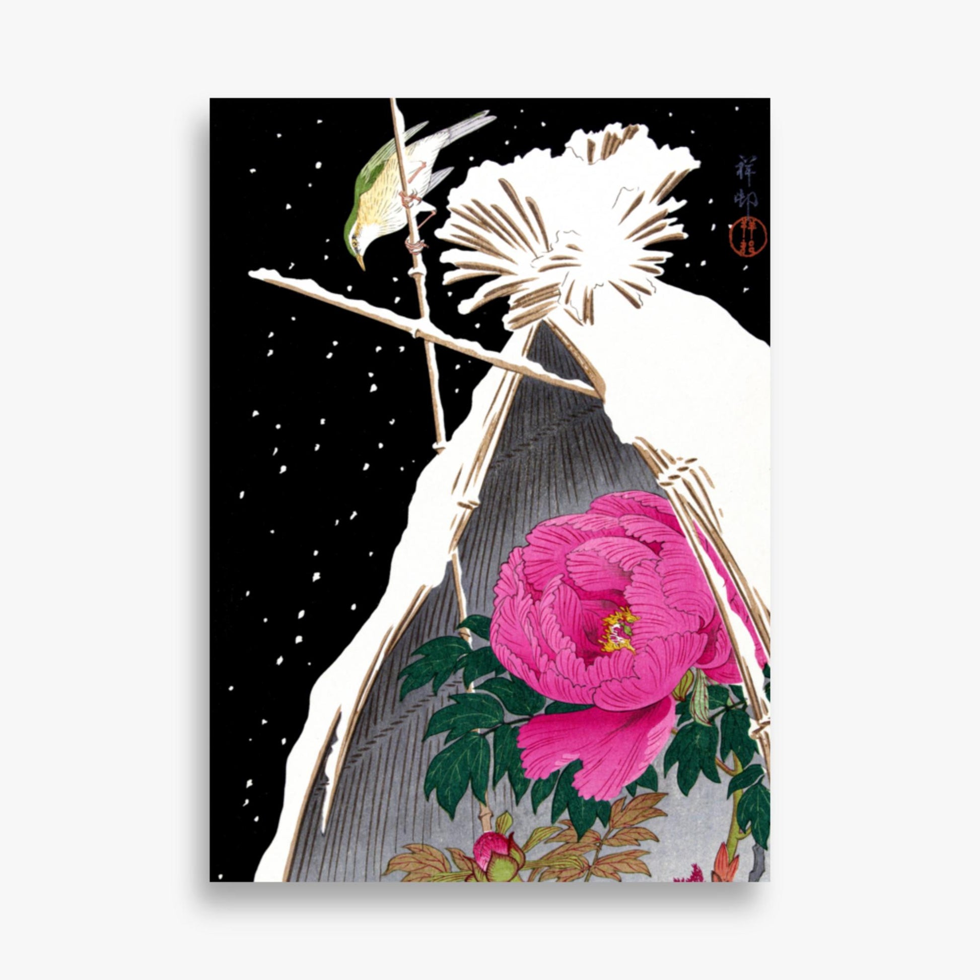 Ohara Koson - Siberian Bluechat Next to a Peony 50x70 cm Poster