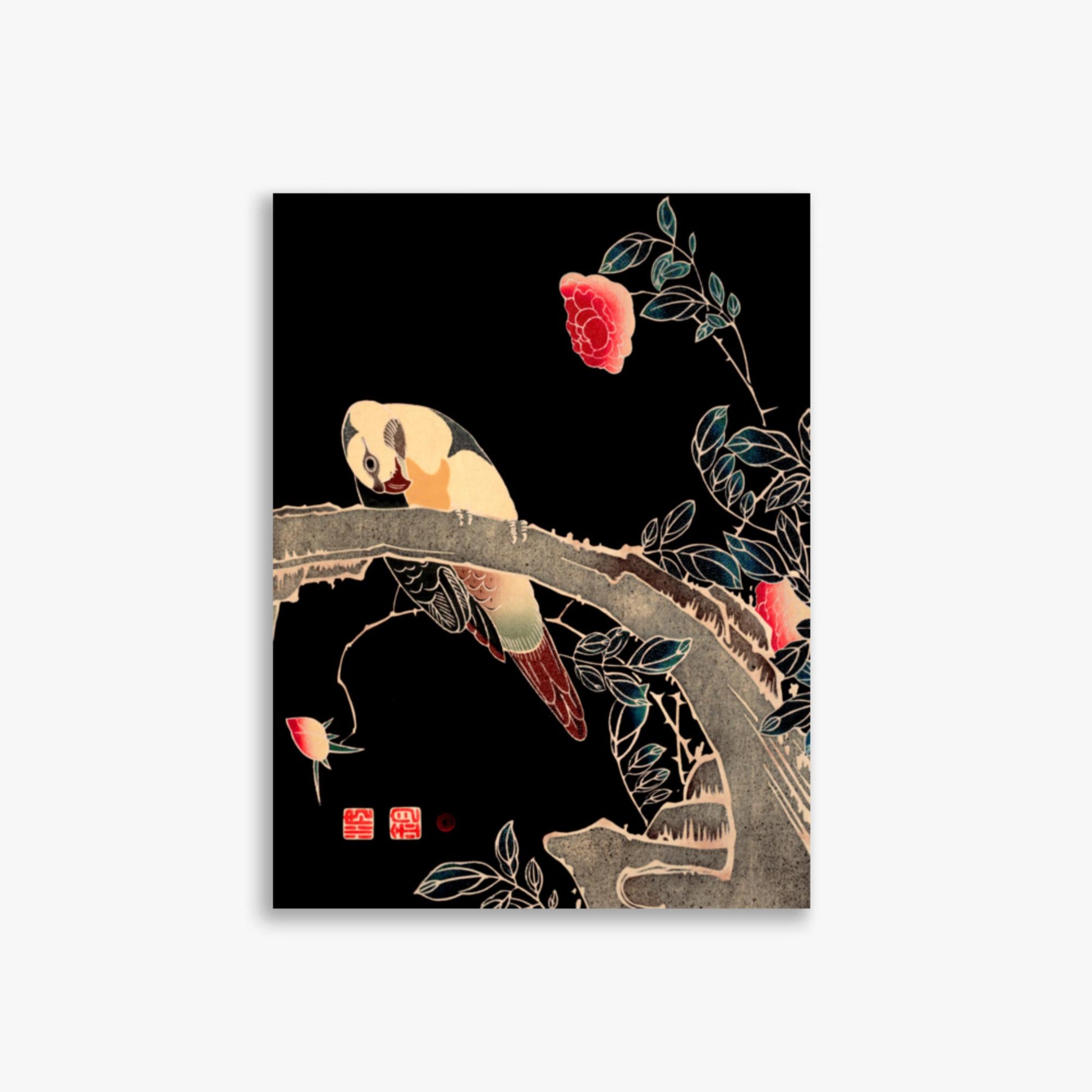 Ito Jakuchu - Parrot on the Branch of a Flowering Rose Bush 30x40 cm Poster